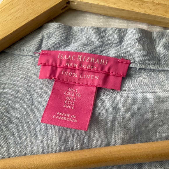 Isaac Mizrahi Large  Light Blue V-Neck 100% Linen Blouse - Picture 8 of 11